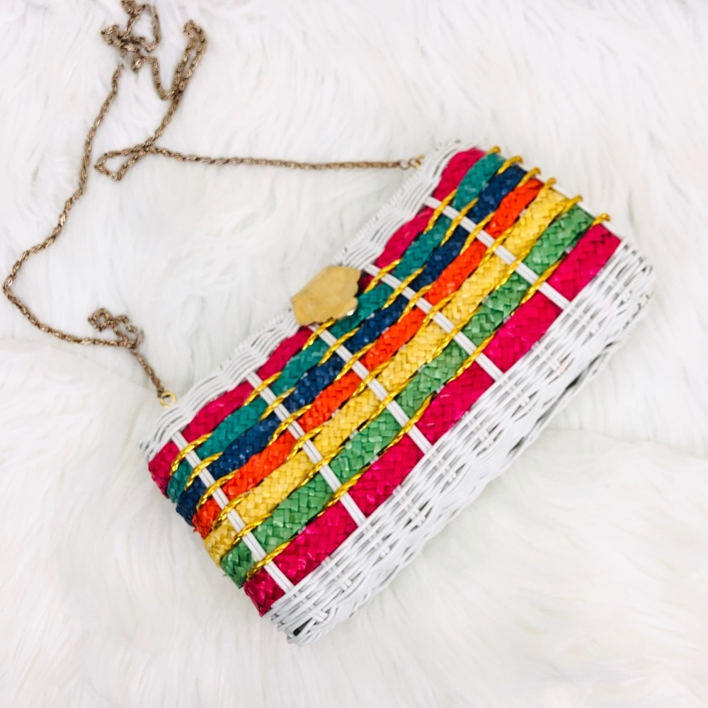 Handmade straw rainbow bag